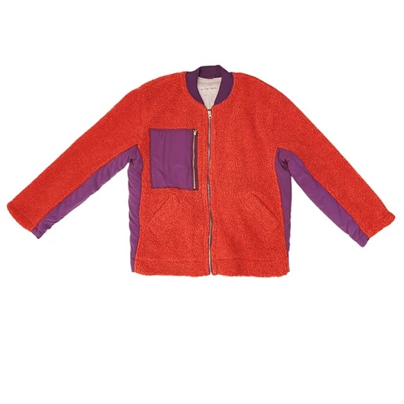 Free People Women’s Rivington Sherpa Zip Up Coat Jacket Chili Combo - Picture 4 of 7